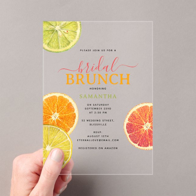 Invitaciones Acrílicas Citrus Bridal Brunch Lemon Naranja Bridal Shower (Insitu (portátil))