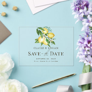 Invitaciones Acrílicas Citrus Lemon Floral Watercolor Guardar la fecha
