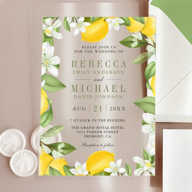 Invitaciones Acrílicas Citrus Lemon Orchard Wedding (Subido por el creador)