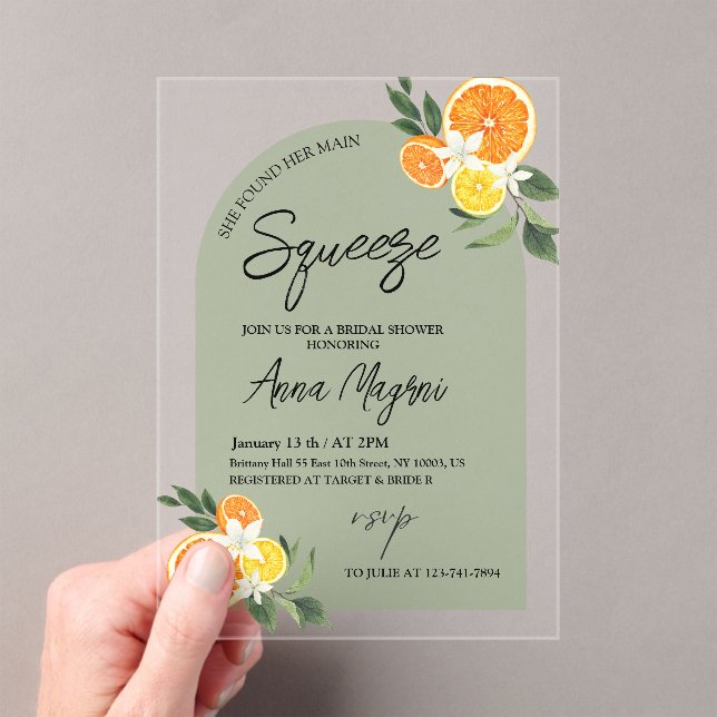 Invitaciones Acrílicas Citrus Que Encontró Su Principal Ducha De Brigada  (Insitu (portátil))