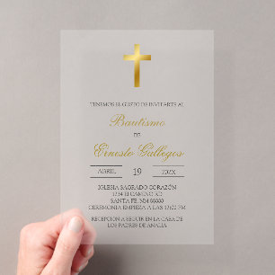 Invitaciones Acrílicas Claro floral español bautismo acrílico