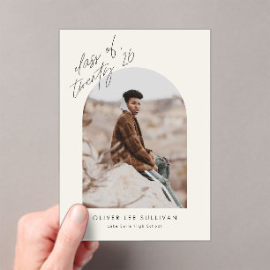 Invitaciones Acrílicas Clase Beige de 2026 Foto de Graduación Arch