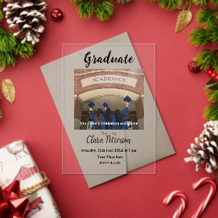 Invitaciones Acrílicas clase blanca negra clásica añada graduación de sch