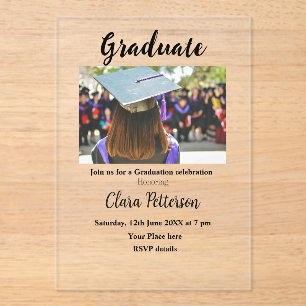 Invitaciones Acrílicas clase blanca negra clásica añada graduación de sch