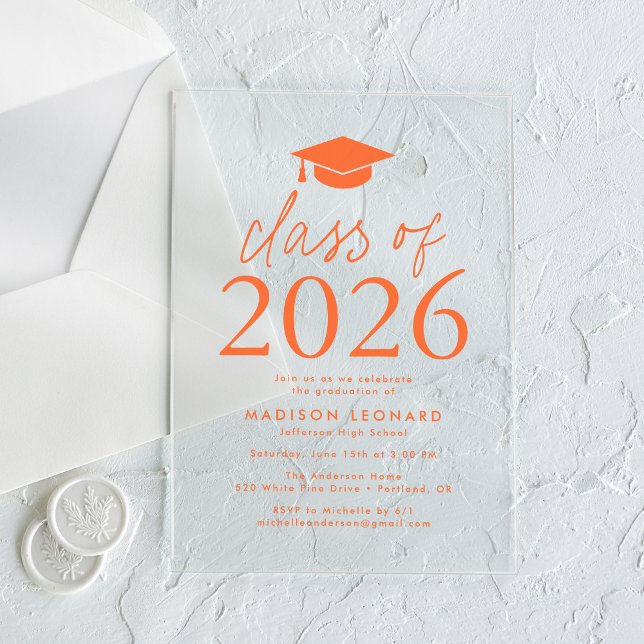 Invitaciones Acrílicas Clase moderna del Partido de Graduación Naranja 20 (Subido por el creador)