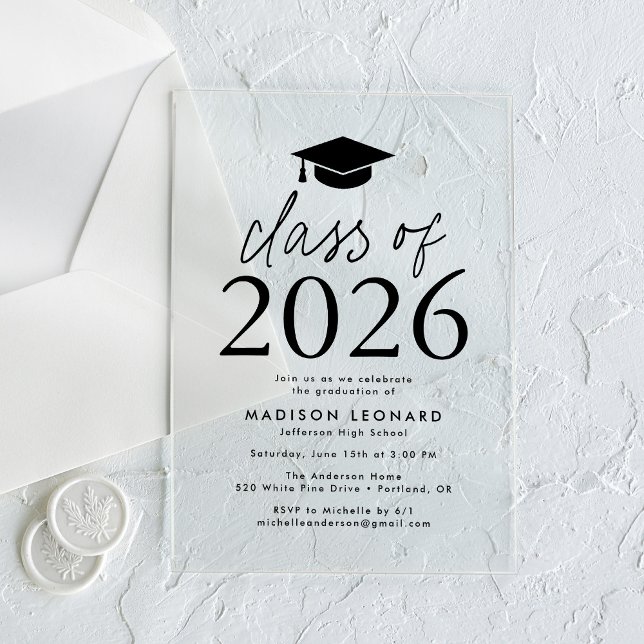 Invitaciones Acrílicas Clase moderna del Partido de Graduación Negra 2025 (Subido por el creador)