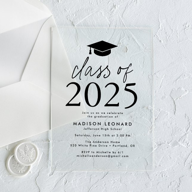 Invitaciones Acrílicas Clase moderna del Partido de Graduación Negra 2025 (Subido por el creador)