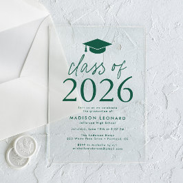 Invitaciones Acrílicas Clase moderna del Partido Verde de Graduación 2025