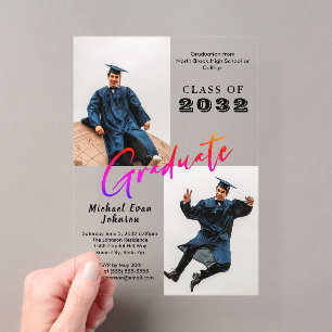 Invitaciones Acrílicas Clase personalizada de graduado de 20XX con dos fo