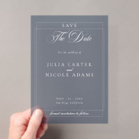 Clásica boda caligrafía azul guardar la fecha