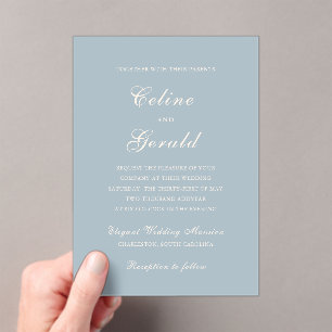 Invitaciones Acrílicas Clásica Boda Elegante Azul Muerto
