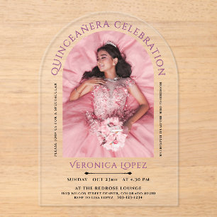 Invitaciones Acrílicas Clásica Chica Moderna Elegante Púrpura Foto 15 Cum