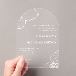 Invitaciones Acrílicas Clásica Línea Clematis Blanco Boda formal 🥂