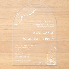 Invitaciones Acrílicas Clásica Línea Clematis Blanco Boda formal 🥂