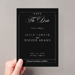 Invitaciones Acrílicas Clásico Ahorro de Fecha de Boda de Caligrafía Negr