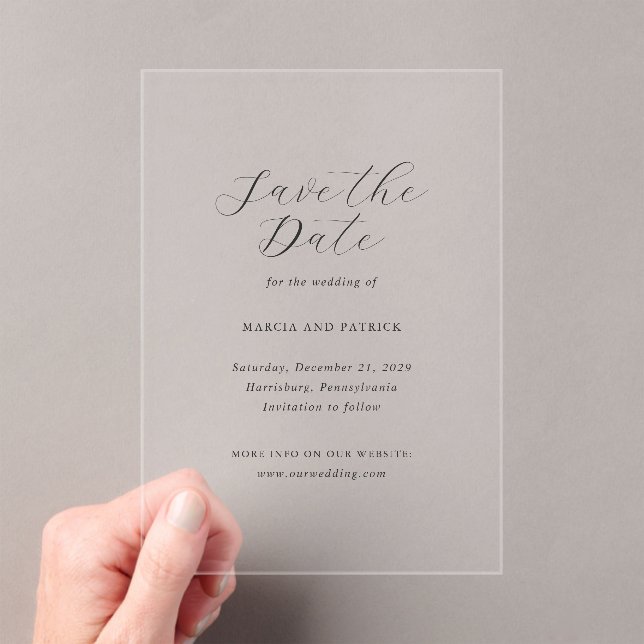 Invitaciones Acrílicas Clásico Ahorro de Fecha de Boda en Blanco y Negro (Insitu (portátil))