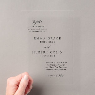 Invitaciones Acrílicas Clásico Boda Elegante en Blanco y Negro