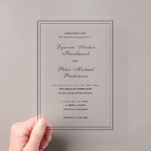 Invitaciones Acrílicas Clásico Boda Elegante en Blanco y Negro