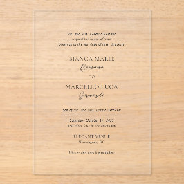 Invitaciones Acrílicas Clásico Boda eterno negro y blanco