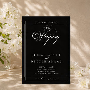 Invitaciones Acrílicas Clásico Chic Negro Minimalista Simple Boda
