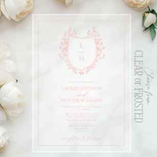 Invitaciones Acrílicas Clásico Crest de Monograma de Flor Silvestre Rosa 