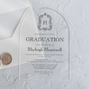 Invitaciones Acrílicas Clásico Cumpleaños de Graduación con Cresta de Mon