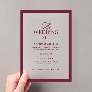 Invitaciones Acrílicas Clásico de Lujo Boda con Marco de Borgoña Elegan