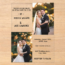Invitaciones Acrílicas Clásico Elegante Boda de Foto de Oro