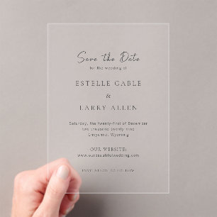 Invitaciones Acrílicas Clásico Elegante Boda Guardar la Fecha