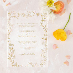 Invitaciones Acrílicas Clásico Elegante Formal Boda con Hoja de Oro