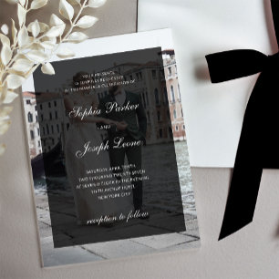 Invitaciones Acrílicas Clásico Formal y Superposición Oscura Boda de Fo