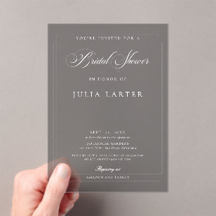 Invitaciones Acrílicas Clásico Gris Marfil Negro Caligrafía Despedida de