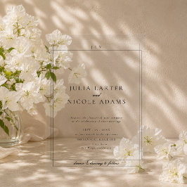 Invitaciones Acrílicas Clásico Marfil Negro Simple Minimalista Boda