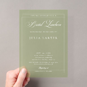 Invitaciones Acrílicas Clásico Marfil Verde Caligrafía Almuerzo Nupcial