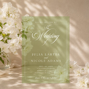 Invitaciones Acrílicas Clásico Marfil Verde Simple Minimalista Boda