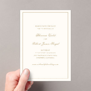 Invitaciones Acrílicas Clásico marfil y oro Save the Date de boda