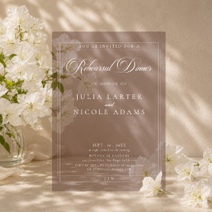 Invitaciones Acrílicas Clásico Marrón Marfil Cena de Ensayo de Caligrafía