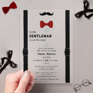 Invitaciones Acrílicas Clásico Moderno Caballero Pequeño Cumpleaños de Be