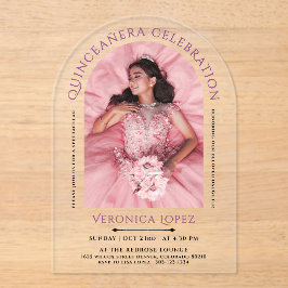 Invitaciones Acrílicas Clásico Moderno Elegante Chica Purple 15th Bday Ph