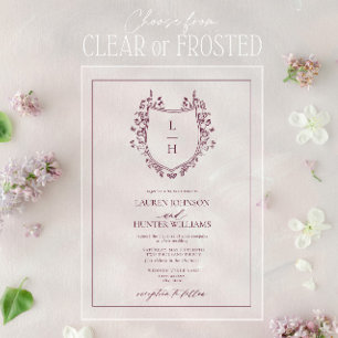 Invitaciones Acrílicas Clásico Monograma de Flor Silvestre de Borgoña par