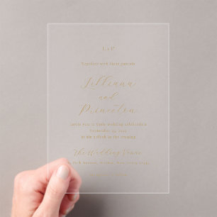 Invitaciones Acrílicas Clásico Monograma Neutro Elegante Boda