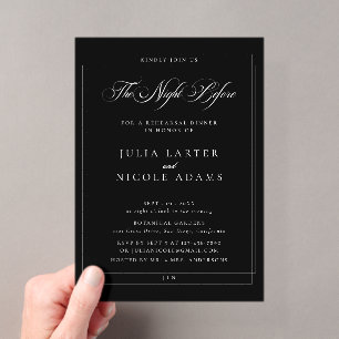 Invitaciones Acrílicas Clásico Negro La Noche Antes de la Cena de Ensayo