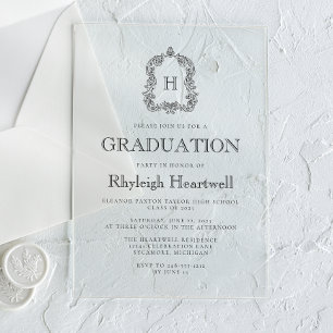Invitaciones Acrílicas Clásico Partido de Graduación con Cresta de Monogr