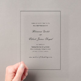 Invitaciones Acrílicas Clásico Save the Date de Boda en Blanco y Negro