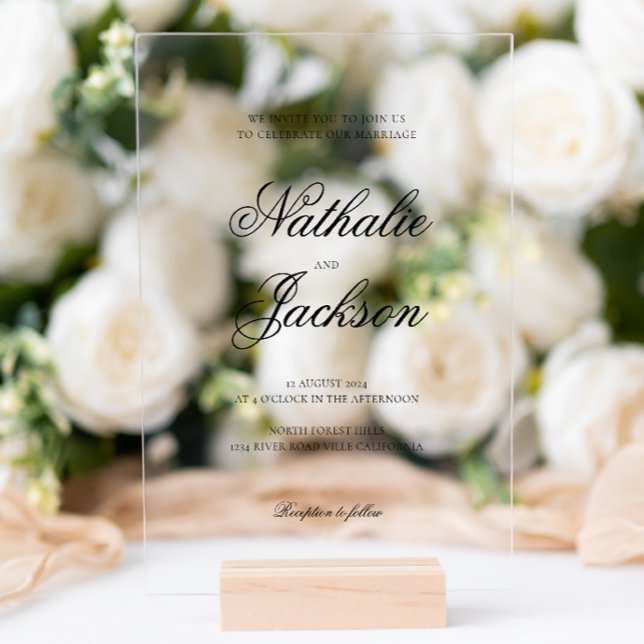 Invitaciones Acrílicas Clásico Script Elegante Foto Boda (Subido por el creador)