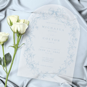 Invitaciones Acrílicas Clásico Vintage Polvoriento Corona Floral Azul Bod