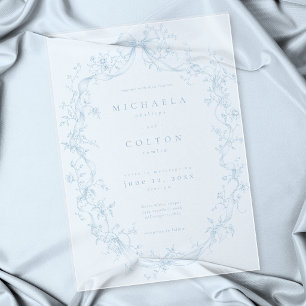 Invitaciones Acrílicas Clásico Vintage Polvoriento Corona Floral Azul Bod