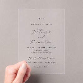 Invitaciones Acrílicas Classic Black and White Monogram Elegant Wedding