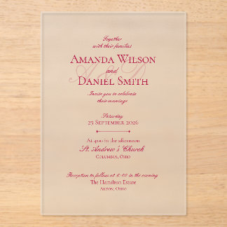 Invitaciones Acrílicas Classic Burgundy Wedding Invitation (Acrylic)