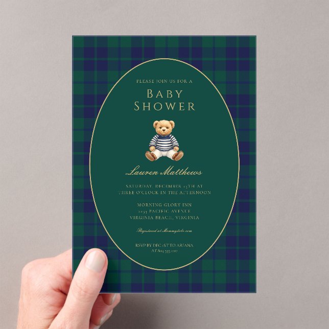 Invitaciones Acrílicas Classic Dark Plaid Baby Shower Acrylic Invitation (Insitu (portátil))